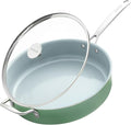 Nonstick Sauté Pan with Lid 5 QT Deep Frying Pan with Stainless Steel Helper Handle 12 inch Large Skillet Ceramic Jumbo Cooker for Healthy Cooking, Induction Compatible Cookware, PFOA Free