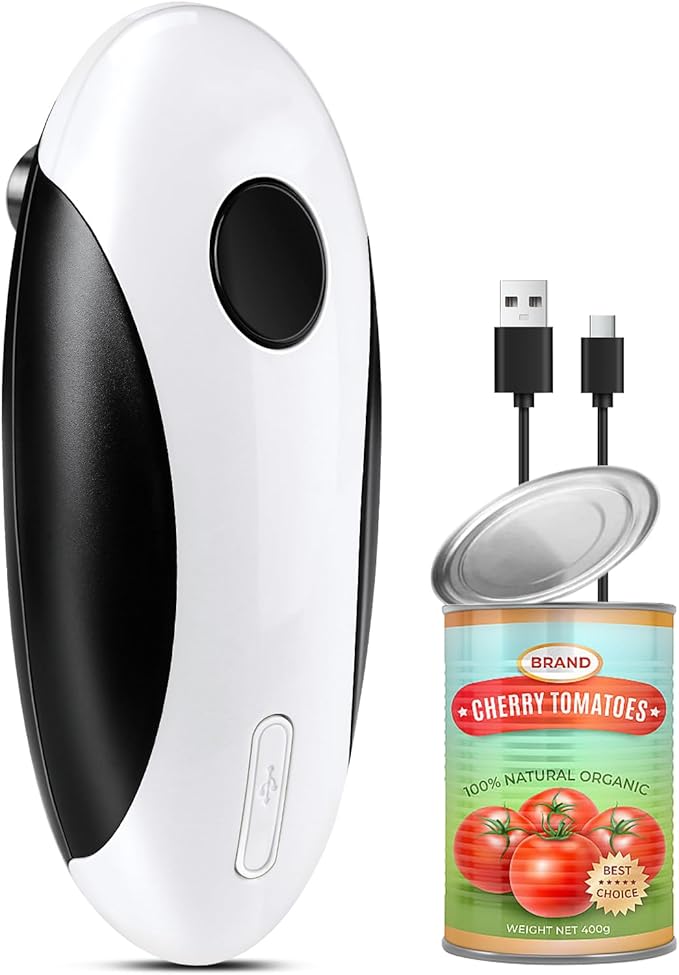 Automatic Electric Can Opener Smooth Edge, Rechargeable Canopener for Seniors and Arthritis Friendly, Kitchen Aid Gadgets Perfect for Chef, Hands Free, One Touch Design Easy to Use