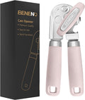 Beneno Heavy Duty Hand Can Opener Manual with Magnet, Durable Sharp Carbon Steel Blade Smooth Cutting, Big Effort-Saving Knob & Soft Grip Handle, Multifunctional Bottle Opener, Light Pink