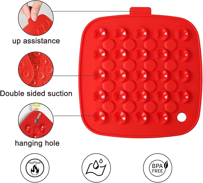 Happy Kit 2 PCS Silicone Trivets for Kitchen Accessories，Trivet Design for Cooking with Kids, Give Glass Bowls Non-Slip Bottom,Trivets for Hot Dishers, Jar Opener（RED）
