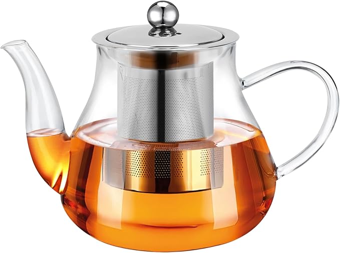 Glass Teapot 14oz/400ml with Removable Infuser, Borosilicate Clear Tea Kettle, Stovetop Safe Tea Kettle Blooming Loose Leaf Teapots, for Camping, Travel