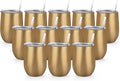 Lifecapido 12 Pack 12oz Stainless Steel Wine Tumblers, Insulated Wine Tumbler, Double Wall Insulated Wine Glass, Stainless Steel Stemless Wine Cups with Lids for Coffee, Wine, Champaign, Gold
