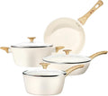FELAMP Healthy Ceramic Nonstick Cookware Set, 7-Piece PFOA/PFOS/Toxin-Free Pots & Pans Set for Induction & All Stovetops, Dishwasher Safe with Glass Lids，Gift for New Home & Chefs