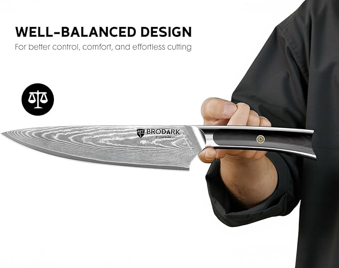 BRODARK Damascus Chef Knife 3 PCS, VG10 Steel Full Tang Sharp Professional Japanese Chef Knife Set for Kitchen, Christmas, Ergonomic Pakkawood Handle Damascus Knife Set with Gift Box