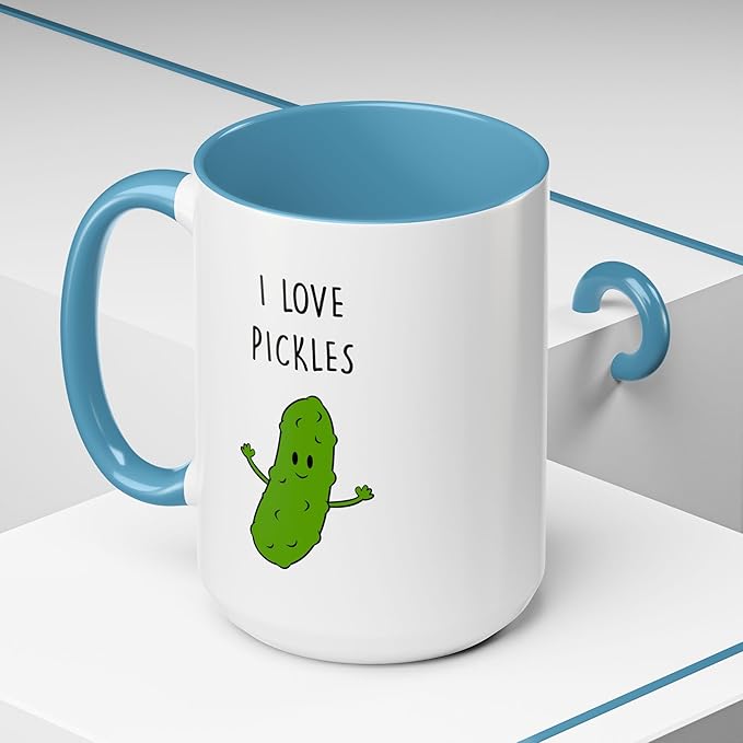 Cute Pickle Lovers Coffee Mug - I Love Pickles, Black Accent Mug, Funny Gift for Veggies Fans, Kitchen Decor, Unique Ceramic