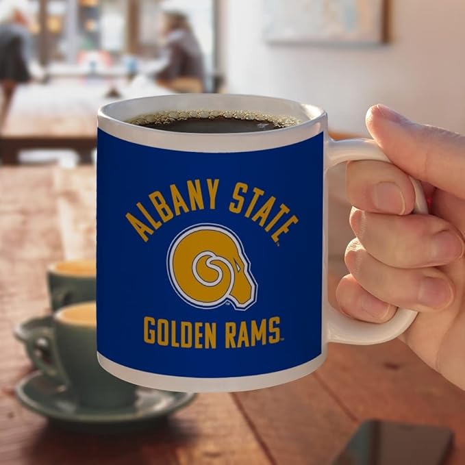 Albany State University Rams Logo Ceramic Coffee Mug, Novelty Gift Mugs for Coffee, Tea and Hot Drinks, 11oz, White