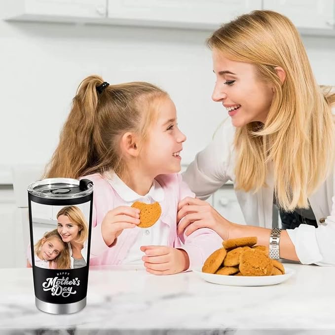Personalized Coffee Tumbler with Pictures Text, 20oz Custom Insulated Stainless Steel Tumbler, Customized Christmas Birthday Gifts for Women Men, Custom Travel Coffee Cup with Lids