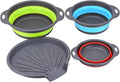 Collapsible Colander Set with Universal Draining Tray | 3-Pack Foldable Kitchen Strainers + Base | Space Saving for Pasta, Veggies, Fruit & Rice | 5 Colors (Gray-Blue-Red-Green)
