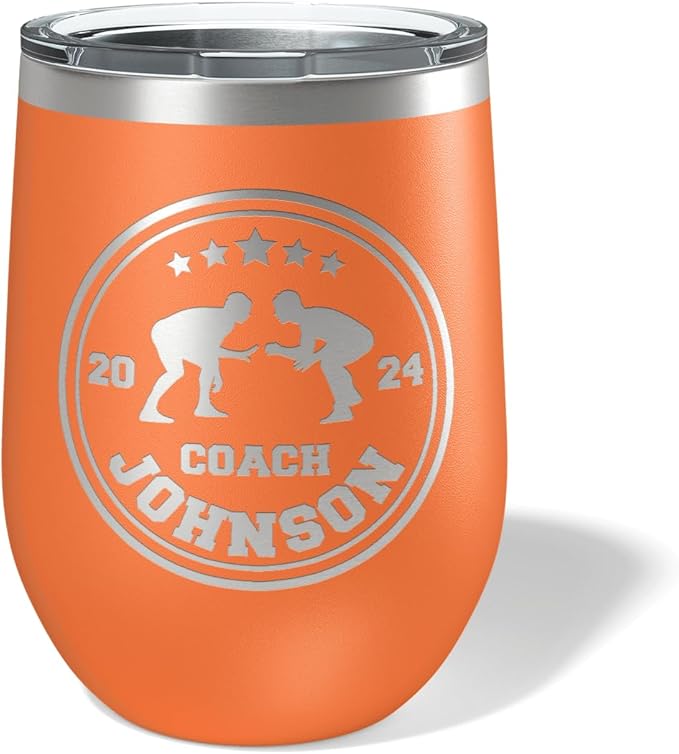 Wrestling Coach gifts, Tumbler, Coach tumbler, Wrestling gifts, Coach Beer glass, Coach gift, Wrestling Coach, Coach gifts, Wrestling Coach (Wrestling Circle, Orange, 12oz Wine Tumbler)