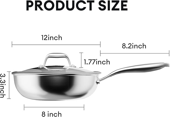 COOKER KING 12-Inch Wok with Lid, Hybird Nonstick Wok Professional Grade, Stainless Steel Woks & Stir-Fry Pans, Stay-Cool Handle, Dishwasher & Oven-Safe,Compatible with All Cooktops