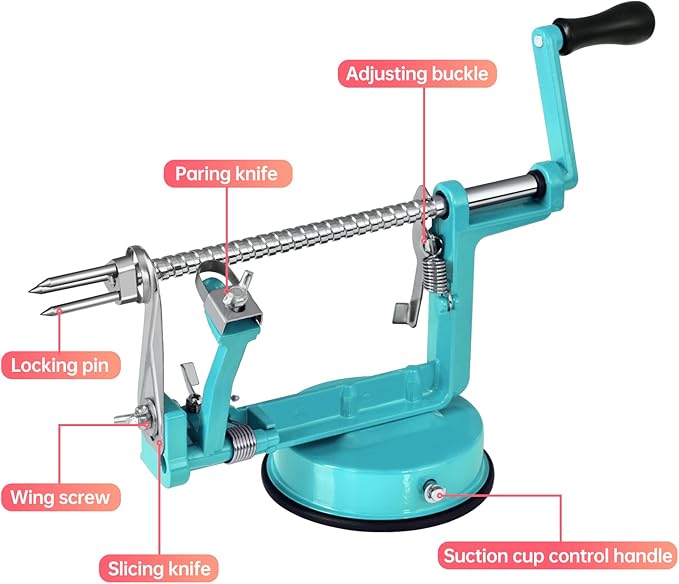 Apple Peeler, Slicer Corer Potato Peelers 3 In 1, Stainless Steel Heavy Duty with Suction Cup Base (Blue)