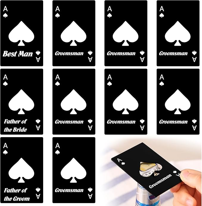 10 Pcs Poker Card Bottle Openers, Beer Opener Can Openers Groomsmen Wallet Bottle Opener Stainless Steel Ace of Spades Poker Shaped Bottle Cap Openers for Gift.