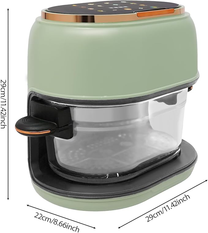 4.2 Quart Glass Air Fryer 1350W Air Fryer Glass with Touch Control & 176-374 ℉ Adjustable Temp & 120-Minute Timer & Baking Tray for French Fries Chicken Steak Wings Bread