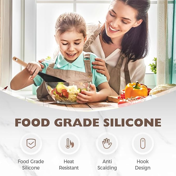 Multi-function Spatula Spoon, 2025 New Cooking Spoon for Nonstick Cookwares, Silicone Cooking Utensils for Kitchen Gadgets,Wood Handle Spoon for Mixing, Scoop, and Scrape (Black)