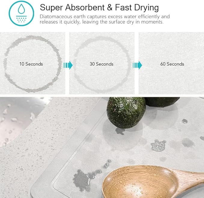 SunnyPoint 304 Stainless Steel Dish Drying Rack with Diatomaceous Earth Drainboard & Removable Utensil Caddy – Rust Resistant Countertop Dish Rack for Kitchen (Silvery-Grey)