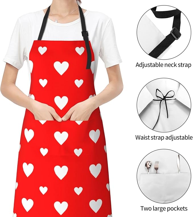 Apron for Women Men Hearts Aprons With Pockets Adjustable Washable Aprons for Cooking Baking Kitchen