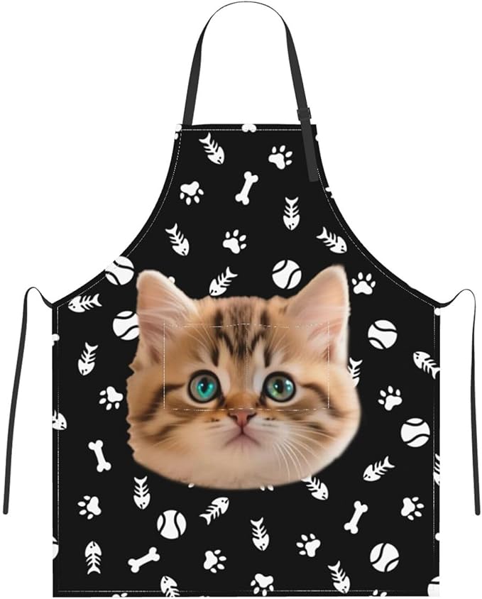 Custom Dog Face Apron for Men Women, Personalized Photo Bib Apron with Pockets, Customized Chef Aprons