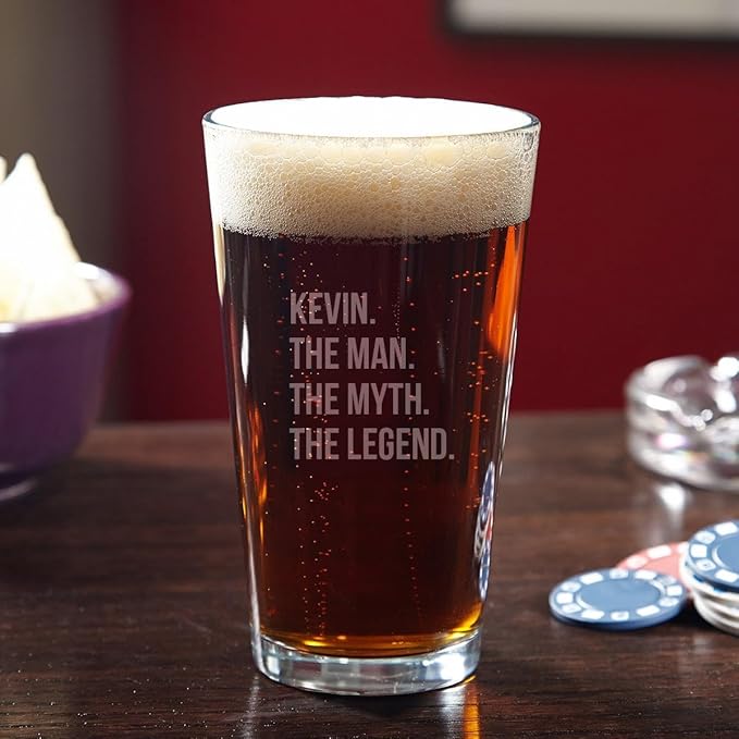 HomeWetBar Custom Pint Glasses Set of 4 - Personalized Beer Glasses Set, Marquee Beer Pint Glasses