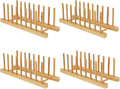 Bamboo Dish Drying Rack Kitchen Cabinet Organizer, Plate Pot Lid Organizer, Wooden Drying Rack Stand Drainer for Dish, Pots, Lids, Bowls, Cups, and Cutting Boards and Books (4PCS)