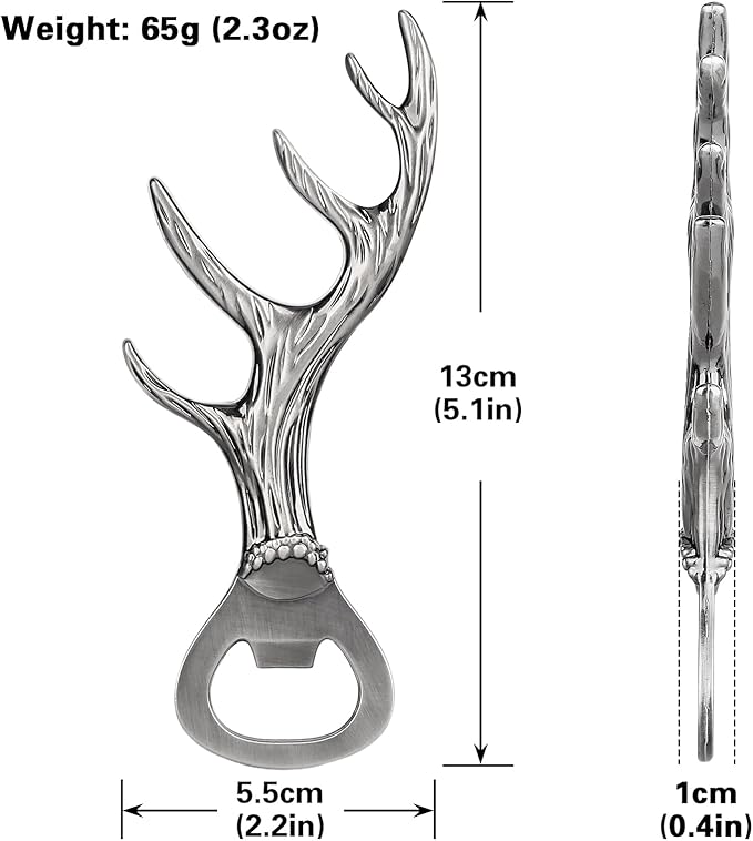 LKKCHER Deer Reindeer Antlers Beer Bottle Opener, Father's Day & Christmas Gifts for Men, Women & Hunters, Dark Silver