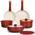 GIPP 11PCS Pots and Pans Set Non Stick,Nonstick Cookware Set Detachable Handle,Ceramic Pots for Cooking Non Stick with Removable Handle, RV Cookware Set, Red Black Gradien
