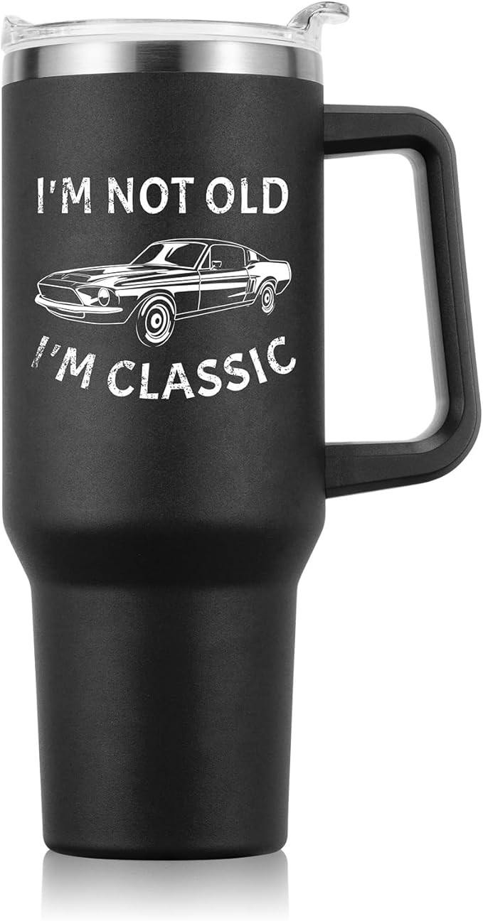 NOWWISH 40oz Tumbler with Handle and Straw for Men, I am Not Old Funny Christmas Gifts for Dad Husband Grandpa, Large Insulated Mug, Stocking Stuffer Idea - Black