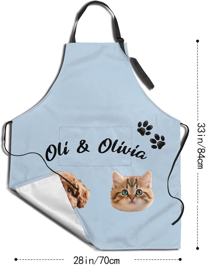 Custom Dog Face Apron for Men Women, Personalized Photo Bib Apron with Pockets, Customized Chef Aprons