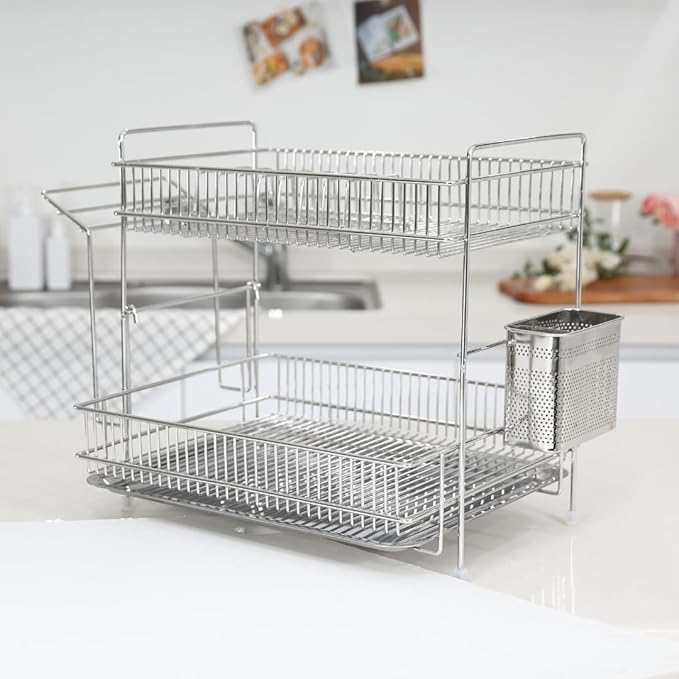 Acro 2-Tier Dish Rack (Stainless Steel, 15.7" H x 16.1" W x 12.9" D)
