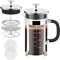 French Press Coffee Maker,34oz 304 Stainless Steel with 2 Filter, Heat Resistant Durable, Easy to Clean, Borosilicate Glass Press, BPA Free Glass TeaPot-34 Ounce 1 Liter (Chrome)