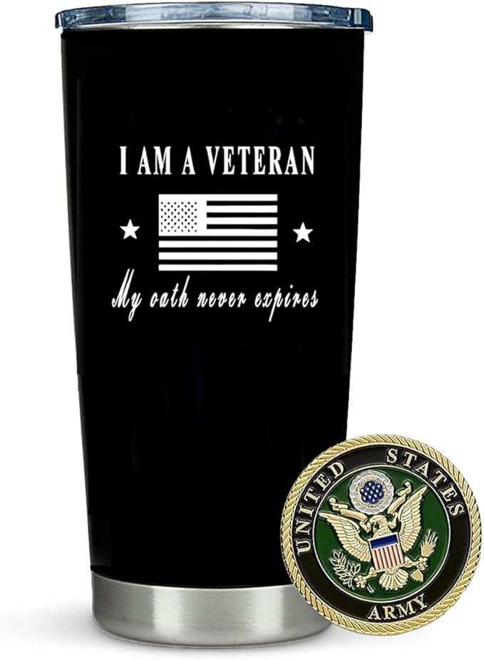 Army Insulated Tumbler with Challenge Souvenir,Great Engraved Gifts for Army Heroes!Veterans Day Gifts