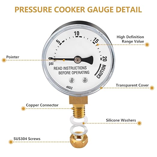 85772 Pressure Cooker Steam Gauge Replacement for Presto Steam Gauge 0175006 0178006 0178107 0178410 0175107 01755 0178001 0178005 0175005, Stainless Steal Canner Pressure Gauge