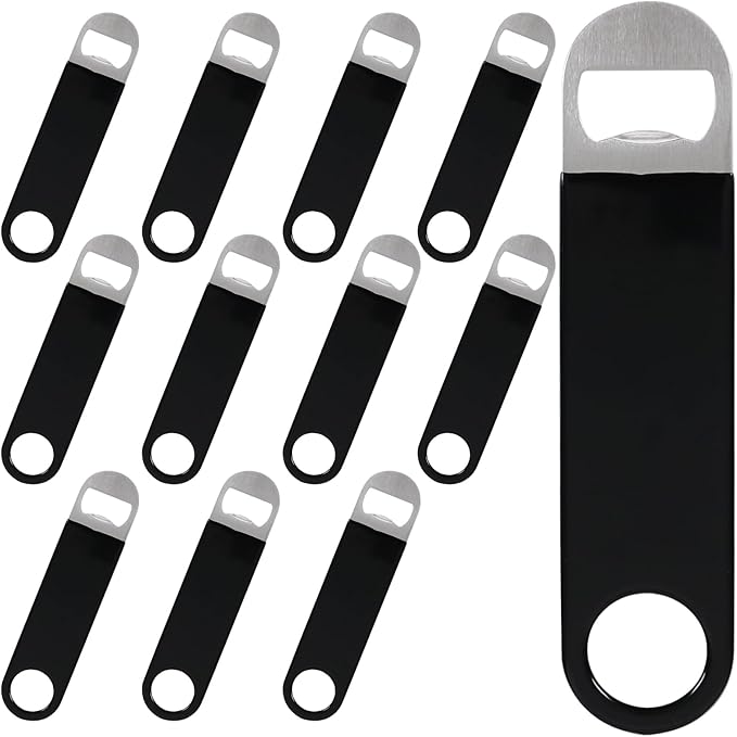 12 Packs Black Stainless Steel Flat Beer Openers, Speed Openers, Black