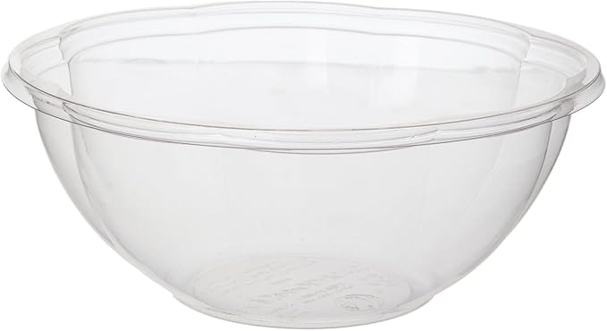 ECO PRODUCTS Compostable Clear PLA Plastic 24oz Salad Bowl No Lid, Case of 300, Disposable Round To Go Cold Food Containers, Lids Sold Separately, Renewable PLA Material Made from Plants, ASTM, BPI