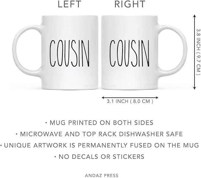 Andaz Press Simple Rustic Farmhouse Kitchen Decor 11oz. Ceramic Coffee Tea Mug Gift, Cousin, 1-Pack, Birthday Christmas Gift Ideas for Family, Friends