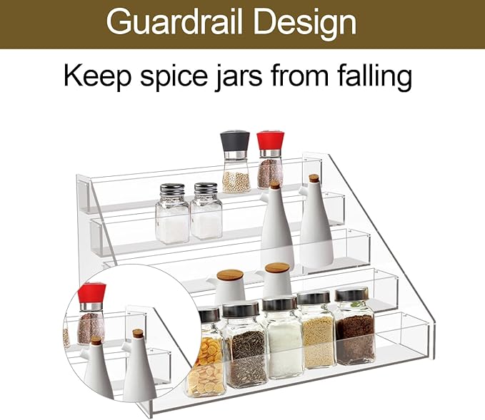 WUIVIUT Spice Rack Organizer For Cabinet, 1 4/5 in/Tier Acrylic Tiered Spice Shelf Can Storage Organizer for Kitchen Pantry Countertop