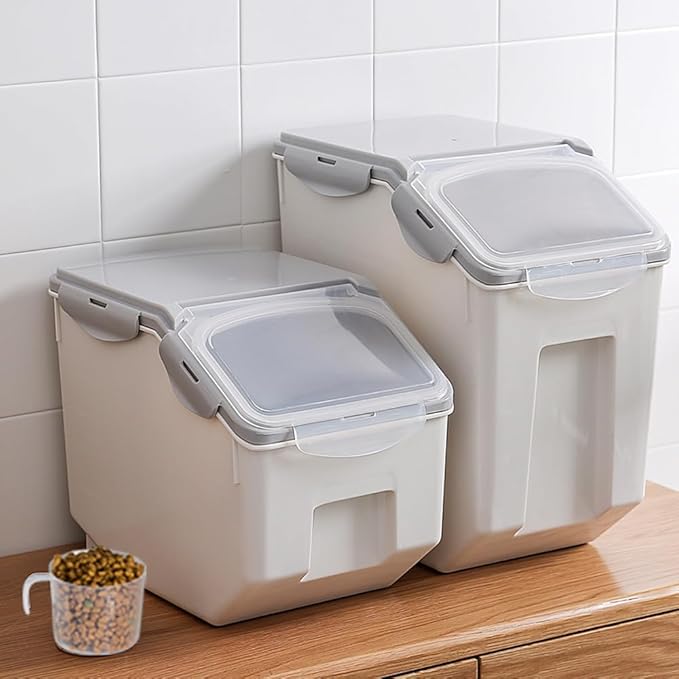 Airtight & Large-Capacity Rice Storage Container, Stackable & Easy-Access Bin for Rice, Grain, Pet Food, Flour, 1 Count (Gray (15KG))