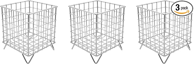 Set of 3 Square Metal Wire Coffee Pod Holder Baskets (Silver)