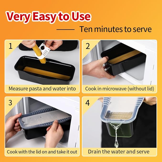 Microwave Pasta Spaghetti Cooker Pot with Strainer Lid,Pasta Cooker in Microwave with Water Level and Spaghetti Portion Measuring Device,Dormitory Office Apartment Kitchen Essentials
