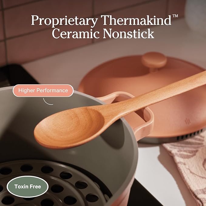 Our Place Perfect Pot - 5.5 Qt. Nonstick Ceramic Sauce Pan with Lid | Versatile Cookware for Stovetop and Oven | Steam, Bake, Braise, Roast | PTFE and PFOA-Free | Toxin-Free, Easy to Clean | Blue Salt