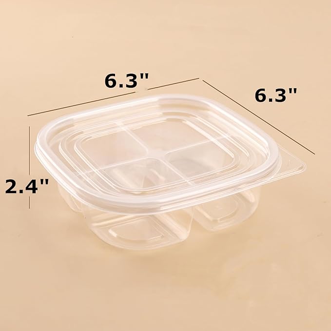 70 Pack Clear Bento Boxes 4 Compartment, Reusable Lunch Snack Containers with Lid, Food Storage Meal Prep Divided Containers with 200 pcs Fork for Camping, Lunch, Work, Travel