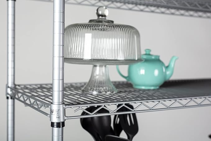 Omega Shelving Storage | 2 Tier Starter Shelving Unit 18" Deep x 48" Wide x 14" High - 800 lb Weight Capacity per Shelf, Adjustable Wire Shelving, Tool-Free Assembly |Grey Shelving