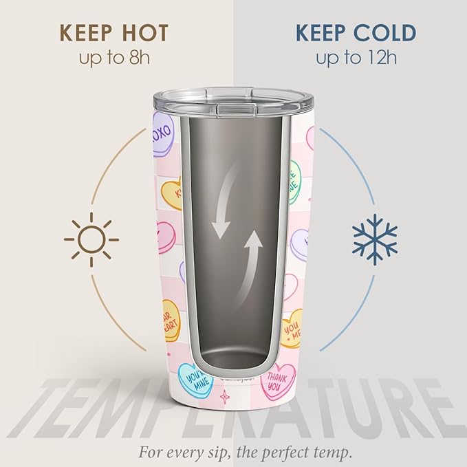 SANDJEST Heart Message Tumbler 20oz, Stainless Steel Travel Cup with Lid, Insulated Coffee Mug, Heart Gifts for Women Girls Friends Sisters on Birthday Christmas Valentine
