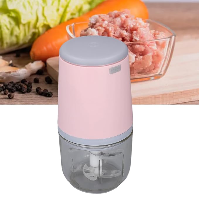 300ML Mini Food Processor, Cordless Electric Food Chopper for Vegetables Fruits Meat, Baby Food Preparer Includes Blade, Container and Charging Cable (Rosa)