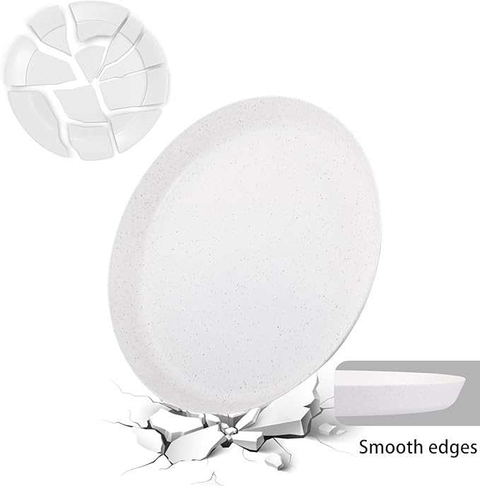 EI 18pcs White Wheat Straw Dinner Plates,Lightweight Dinner Plates,Premium Reusable Plastic Plates,Unbreakable Deep Dinner Plates for School,Family Dinner,Picninc