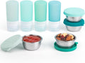 8-Pack Salad Dressing Container To Go, 2-oz Silicone Small Condiment Squeeze Bottles and 1.6 oz Stainless Steel Sauce Containers Cups, Leakproof Condiment Containers with Lids for Lunch Box