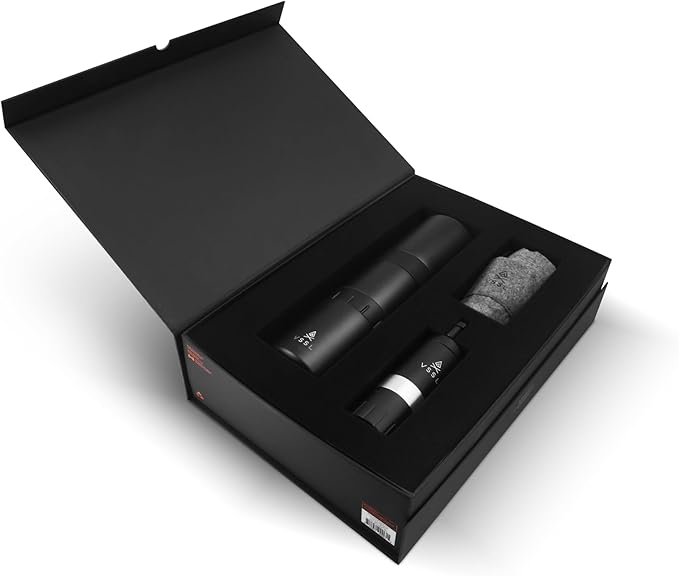 VSSL Nest Pour Over Coffee Kit + Java G25 Grinder Gift Set, Contains Two 10 Oz Mugs, Splash Proof Lid, Pour Over Coffee Dripper, Java G25 Grinder and Storage Connector, Black