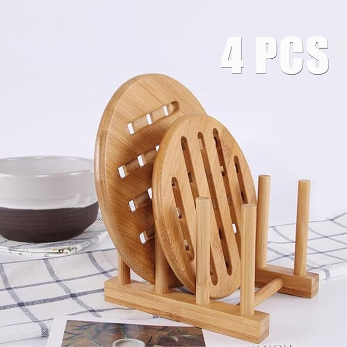 YWSHF 4 PCS Bamboo Wooden Dish Rack Dishes Drainboard Drying Drainer Storage Holder Stand Kitchen Cabinet Organizer for Dish,Plate,Bowl,Cup Pot,Lid,Book