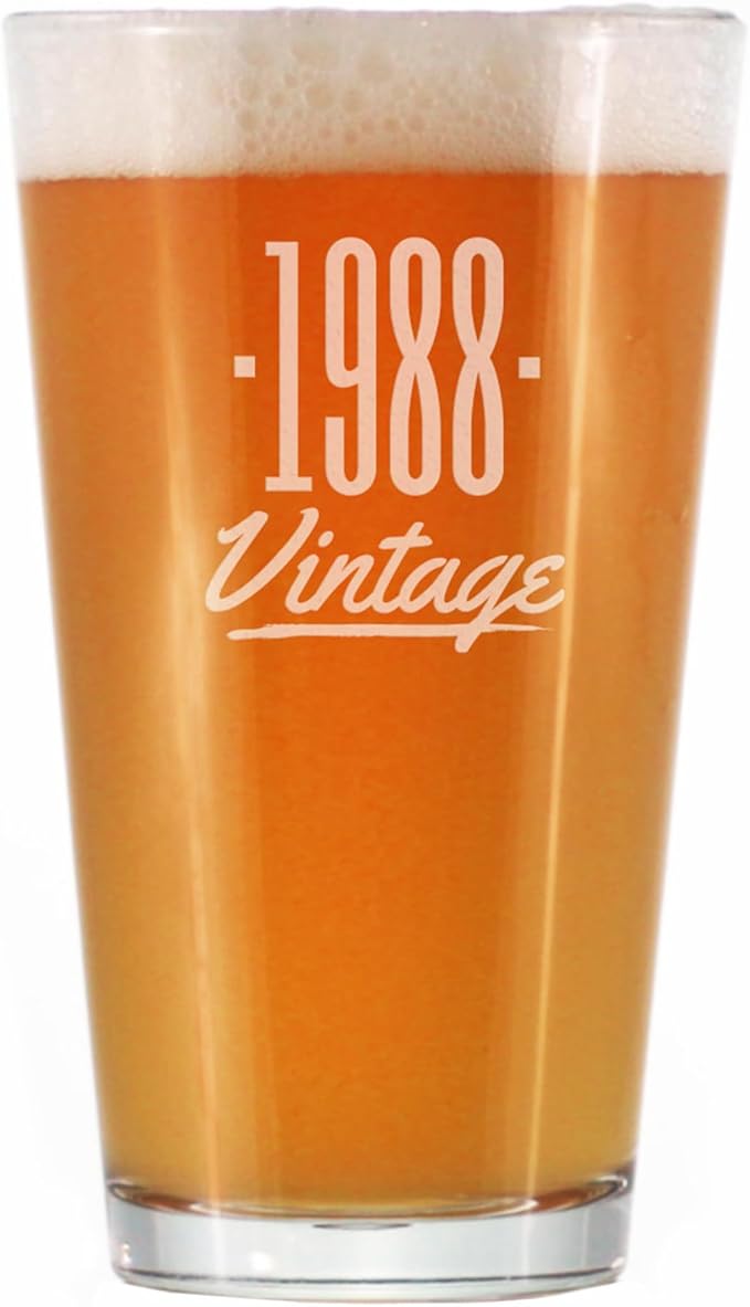 Vintage 1988 Pint Glass for Beer - 37th Birthday Gifts for Men or Women Turning 37 - Fun Bday Party Decor - 16 oz