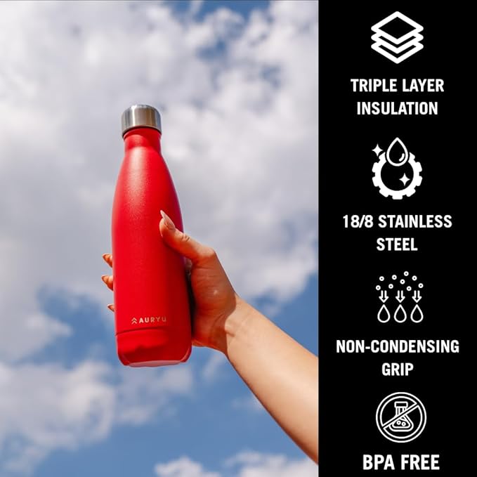 Best in Class Triple-Walled Insulated Stainless Steel Water Bottle, Keeps your Drinks Cold for up to 24 Hours and Hot for up to 12 Hours, Leak Proof, Make a Difference in the World, Red, 17oz