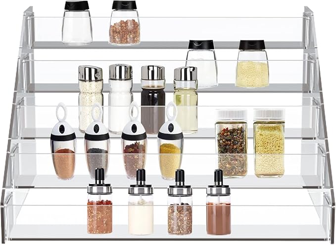 WUIVIUT Spice Rack Organizer For Cabinet, 1 4/5 in/Tier Acrylic Tiered Spice Shelf Can Storage Organizer for Kitchen Pantry Countertop